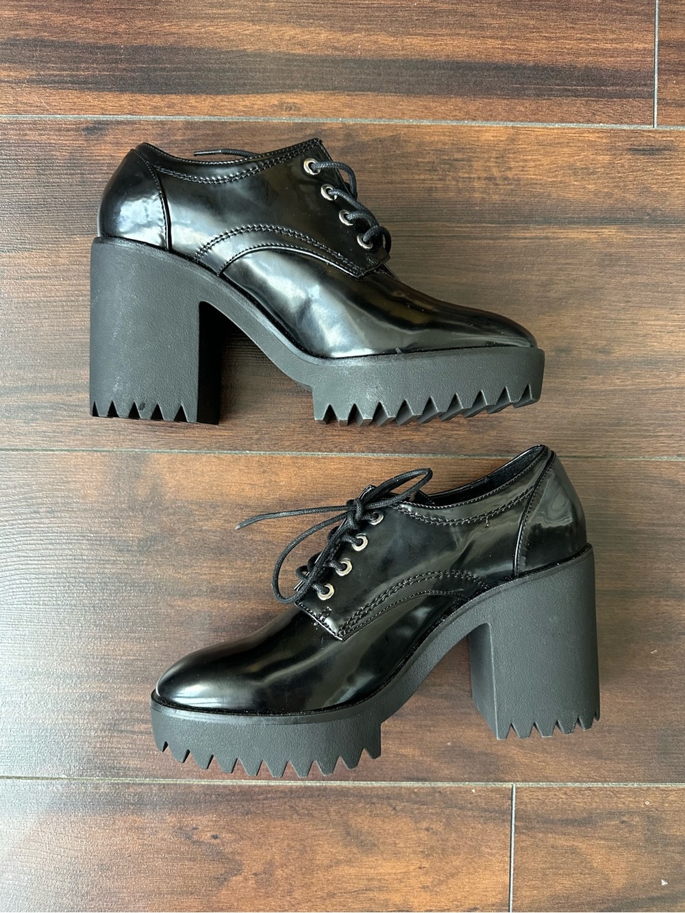 Zara Black Chunky Lace-Up Heeled Oxfords